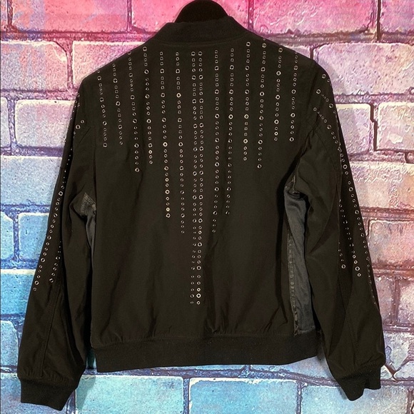 BLANKNYC Black L Studded Grommet Bomber Jacket O-Ring Zip Streetwear Punk Style - Picture 3 of 8